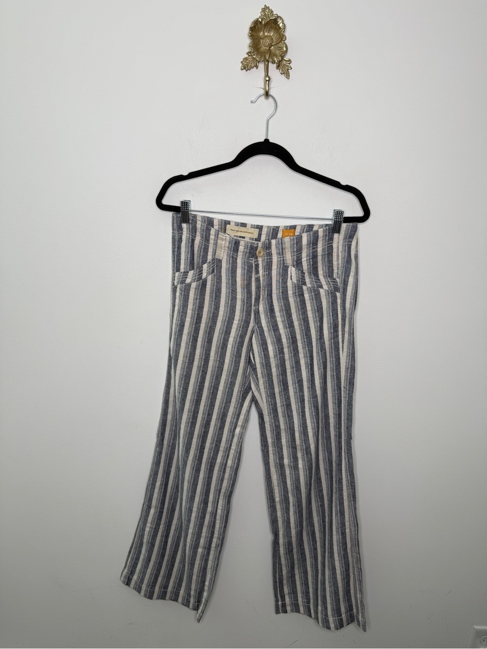 Anthropologie Pilcro Striped Linen Trousers Blue Motif Pants 4